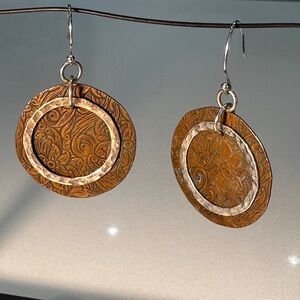 Elegant Brass and Silver-Tone Dangle Earrings